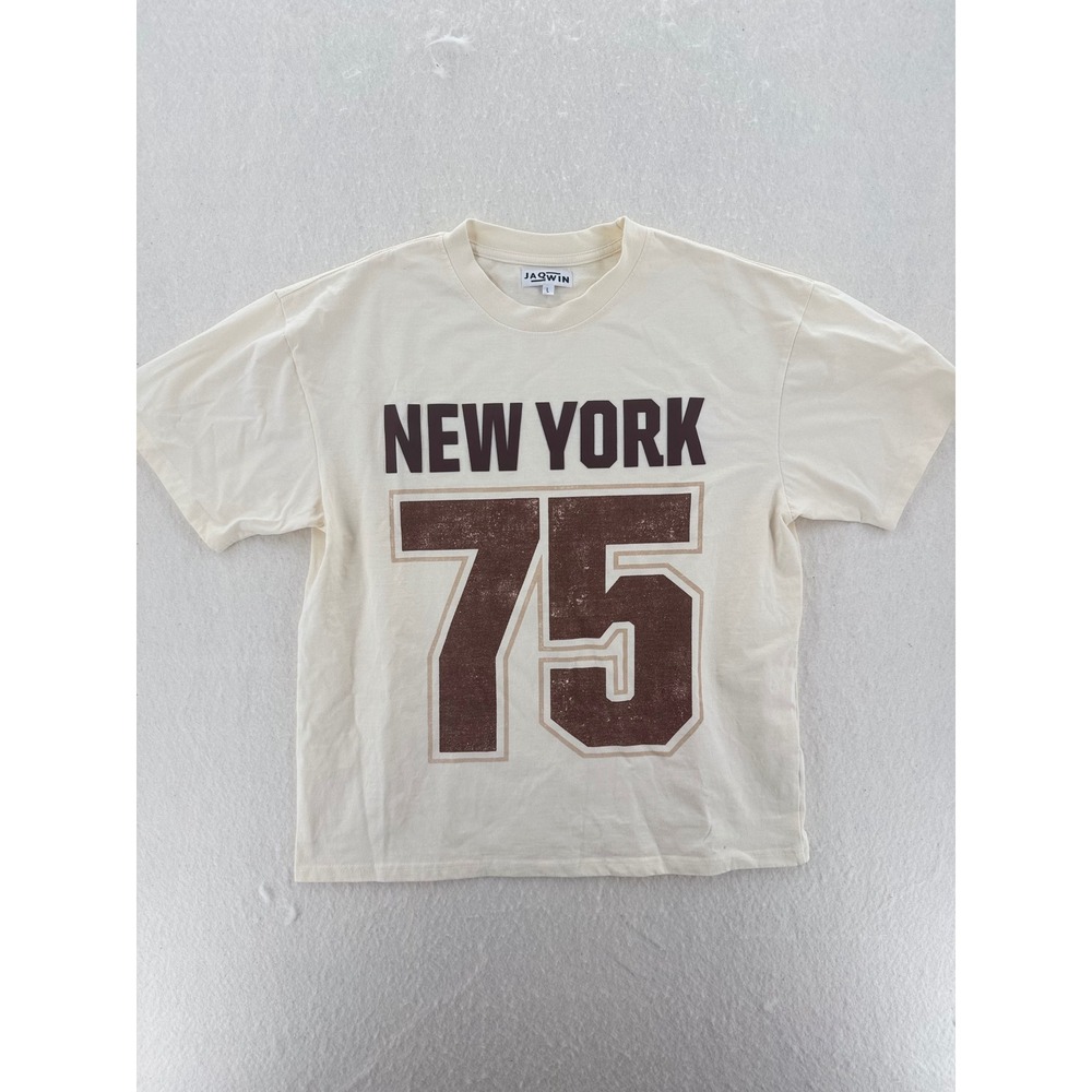 JAQWIN - Graphic T-Shirt New York 75 Boxy Fit - Cream - L - Unisex